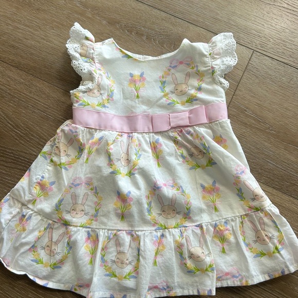 SOLD White Easter Dress with Bunny Print - Picture 1 of 5